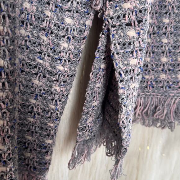 ST. JOHN Fall 2017 Ready-to-Wear Jacket Wool Blend Gray Fringed Open Size 10 - Picture 5 of 12